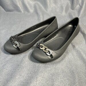 Crocs Ballet Flats Women’s W6 Gianna Chain Link Black Slip-On Comfort Shoes Prep
